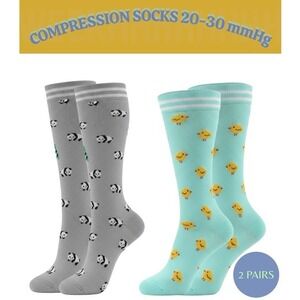 Unisex 20-30 mmHg Compression Socks L/XL Knee High Medical Animal 2‎ Pack NEW